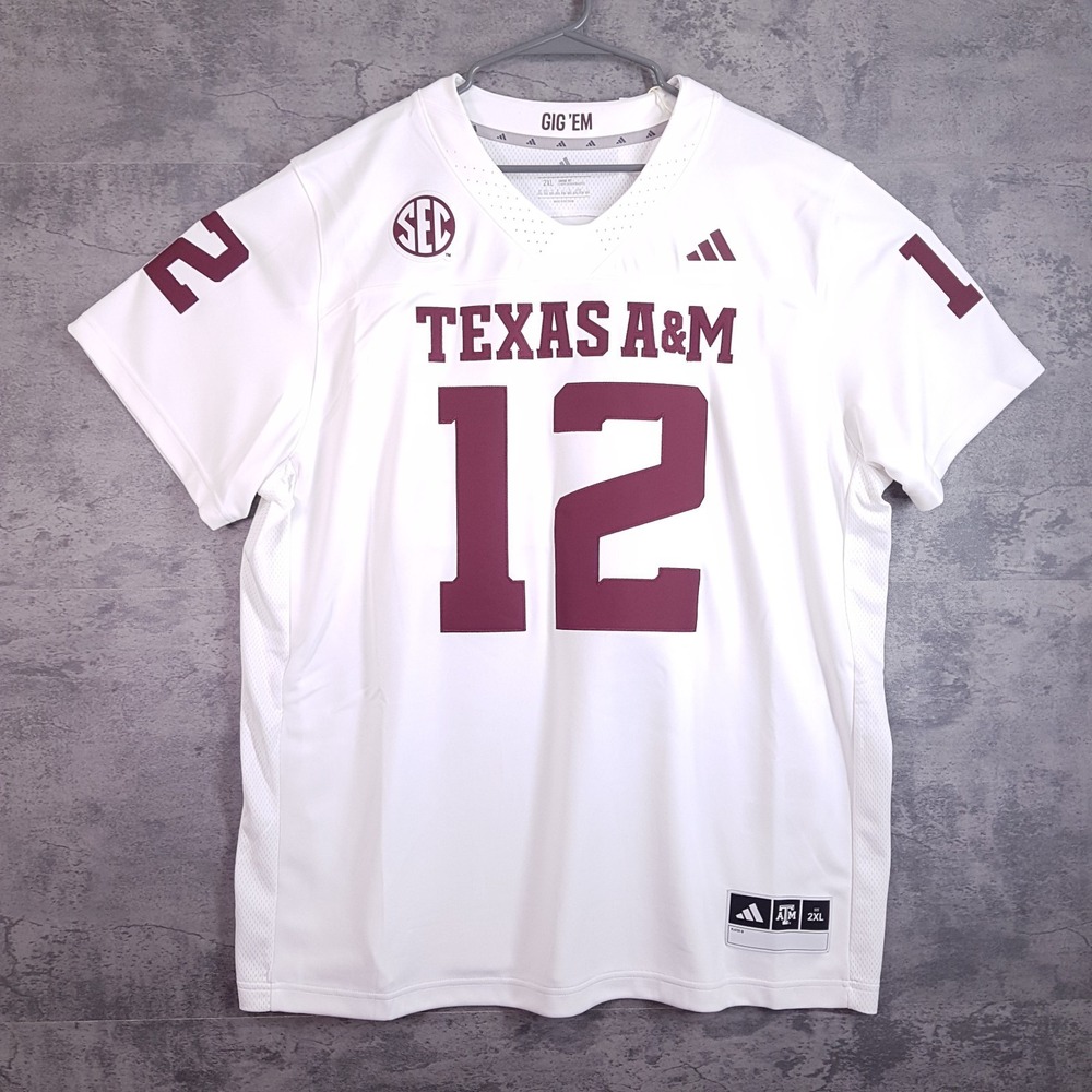 ADIDAS Texas A&M Aggies 12th Man Stitched Football Jersey Mens 2XL White Maroon